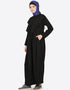 Modest Frill at front Pant Abaya Black