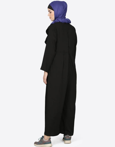 Modest Frill at front Pant Abaya Black