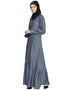 Women Frill at Bottom patch pocket A line Abaya Blue