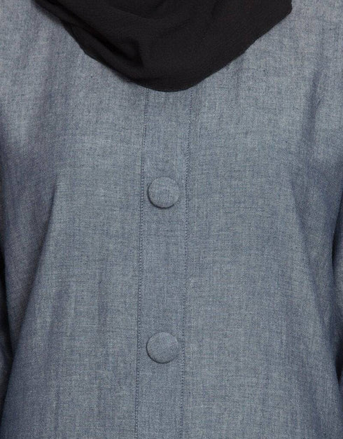 Women Frill at Bottom patch pocket A line Abaya Blue