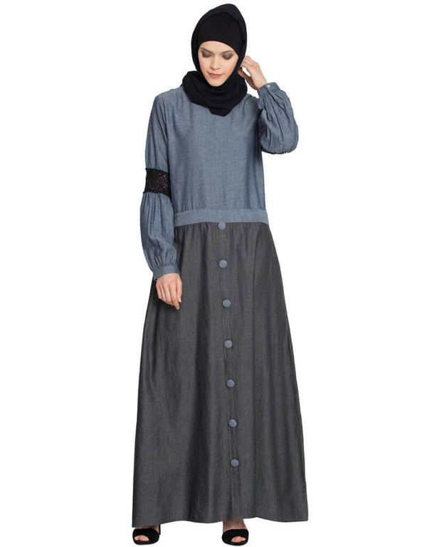 Muslimah Denim Skirt Chambray top lace casual Abaya Blue