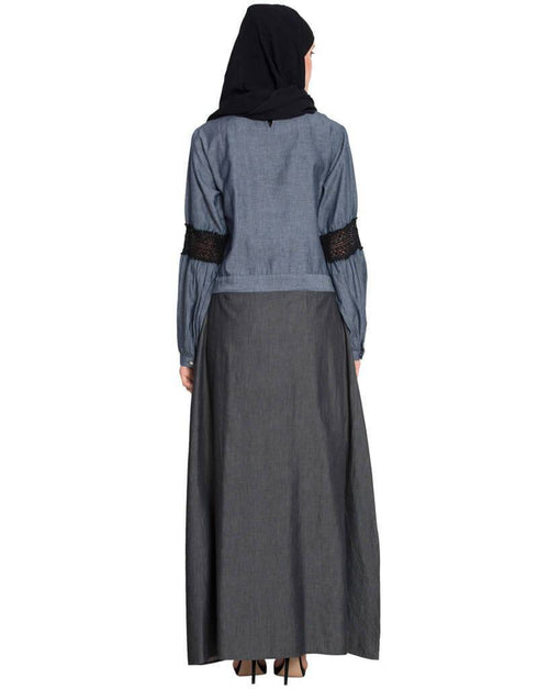 Muslimah Denim Skirt Chambray top lace casual Abaya Blue