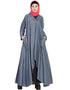 Chic two piece frilled pocket Abaya Blue