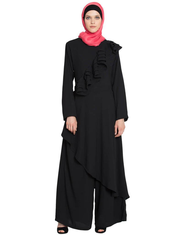 Modern Frilled Executive pant Abaya Black