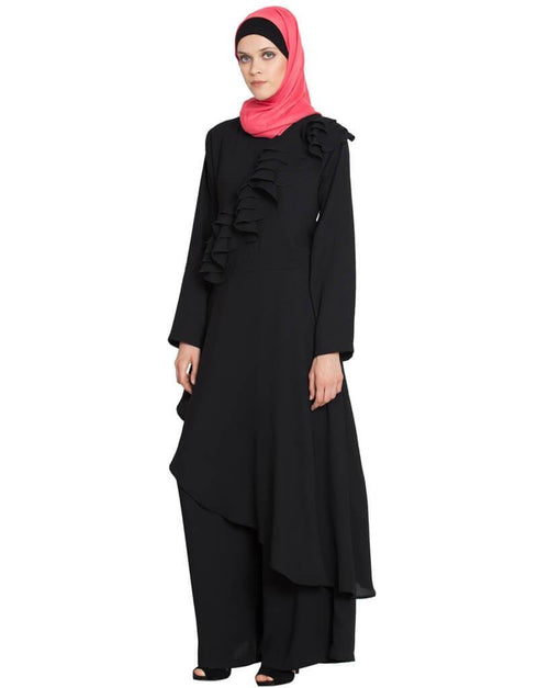 Modern Frilled Executive pant Abaya Black