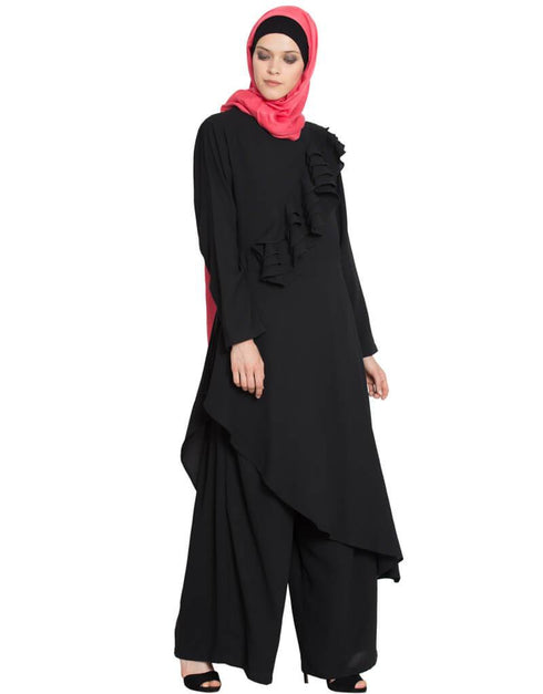 Modern Frilled Executive pant Abaya Black