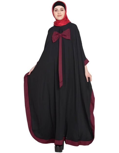 Modest Kaftan style bow abaya Black