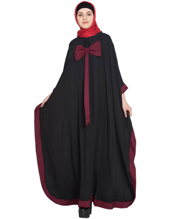 Modest Kaftan style bow abaya Black