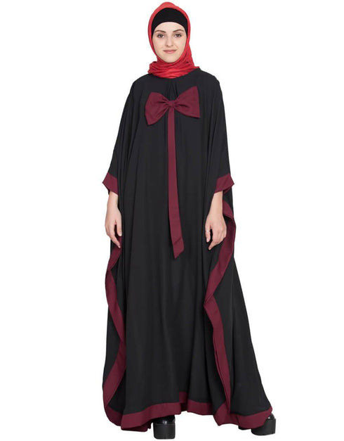 Modest Kaftan style bow abaya Black