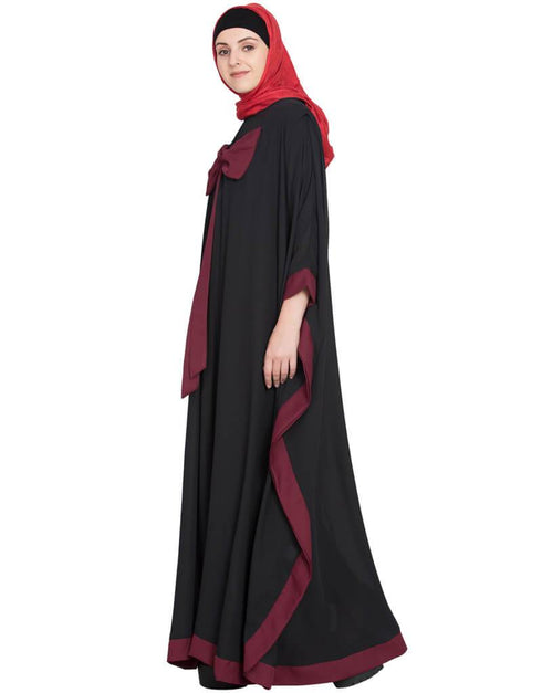 Modest Kaftan style bow abaya Black