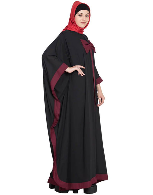 Modest Kaftan style bow abaya Black