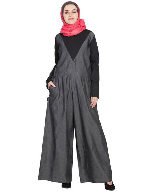Islamic Denim and Jersey Jumpsuit Abaya Black