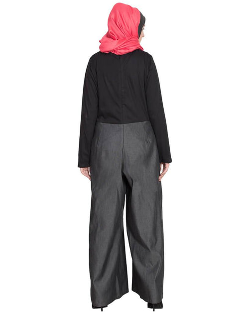 Islamic Denim and Jersey Jumpsuit Abaya Black
