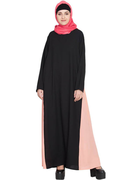 Women Contrast side panels A line Abaya Pink
