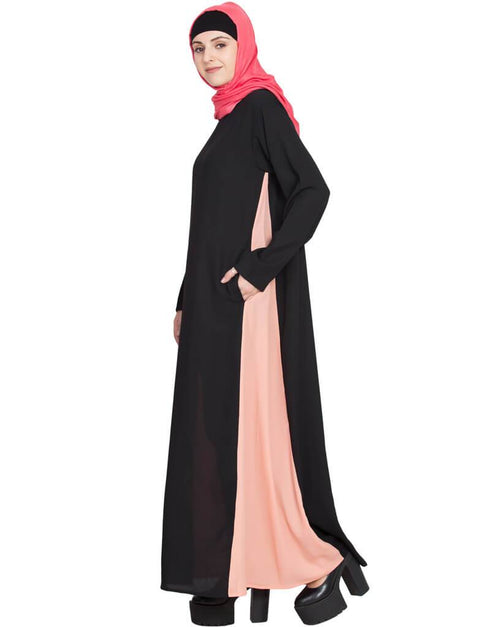 Women Contrast side panels A line Abaya Pink