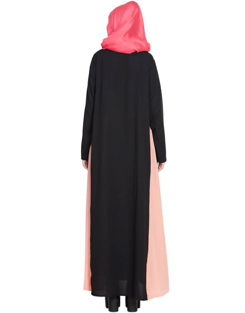 Women Contrast side panels A line Abaya Pink