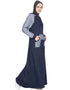Muslimah Contrast Sleeve pocket hood Jersey Travel Abaya Blue