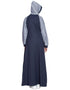 Muslimah Contrast Sleeve pocket hood Jersey Travel Abaya Blue
