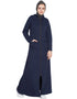 Chic front open patch pocket hood travel Abaya Blue