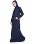 Chic front open patch pocket hood travel Abaya Blue