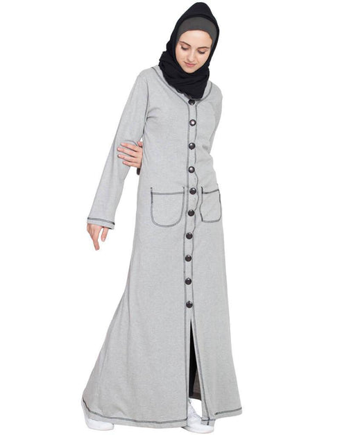 Trendy Front open Contrast stitching Travel cardigan Abaya Silver