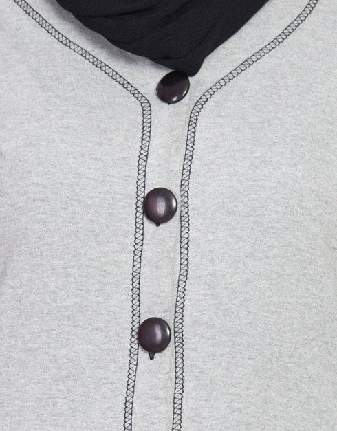 Trendy Front open Contrast stitching Travel cardigan Abaya Silver