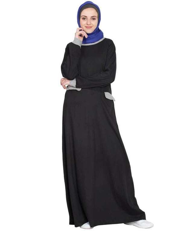 Modern Slant cut at waist Black Grey Travel Abaya Black