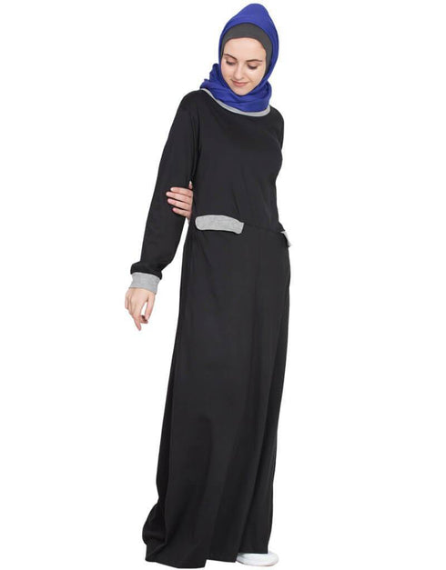 Modern Slant cut at waist Black Grey Travel Abaya Black