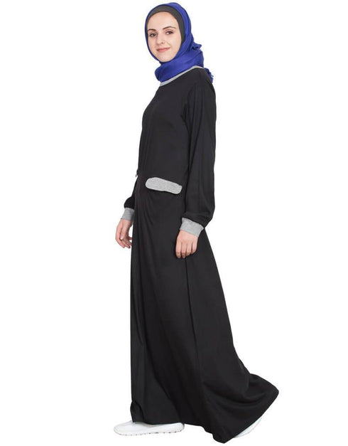 Modern Slant cut at waist Black Grey Travel Abaya Black