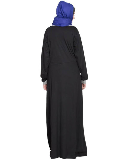 Modern Slant cut at waist Black Grey Travel Abaya Black