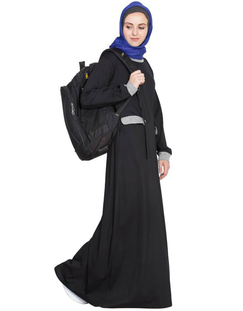 Modern Slant cut at waist Black Grey Travel Abaya Black