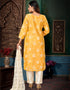 Designer Party Wear Readymade Salwar Suit Lemon Printed Chanderi Silk Pant Straight Close-up View