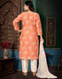 Designer Party Wear Readymade Salwar Suit Peach Printed Chanderi Silk Pant Straight Close-up View