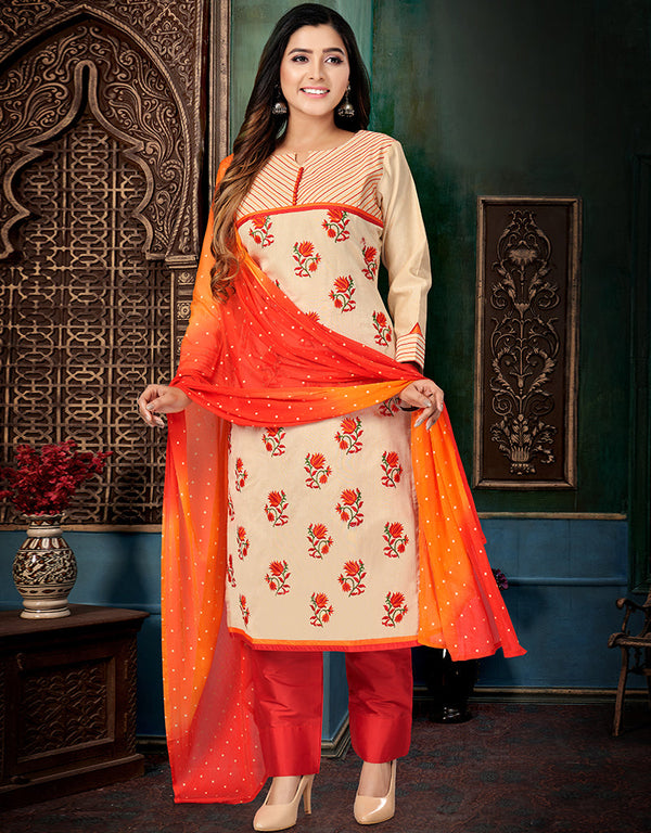 Designer Party Wear Readymade Salwar Suit Tussar Chanderi Silk Pant Straight Front View