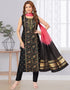 Designer Party Wear Readymade Salwar Suit Black Chanderi Silk Pant Straight Front View