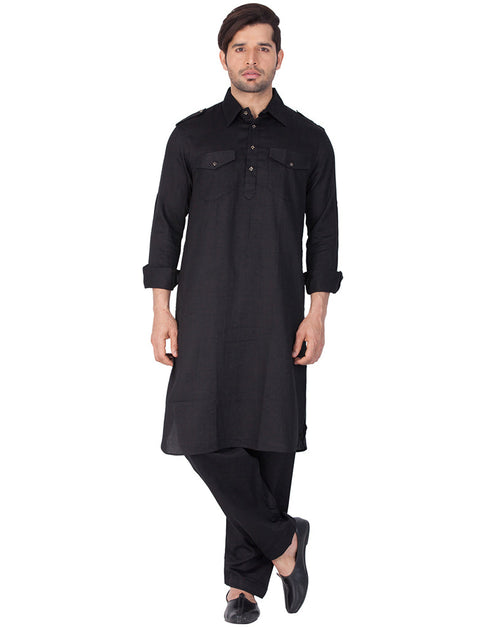 Readymade Men Pathani Black Pathani Cotton Pant Front View