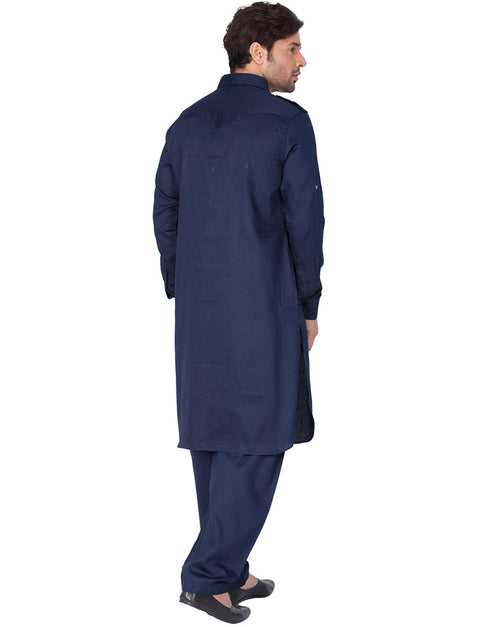 Readymade Men Pathani Navy Blue Pathani Cotton Pant Close-up View