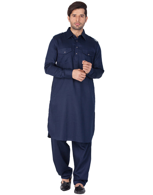 Readymade Men Pathani Navy Blue Pathani Cotton Pant Front View