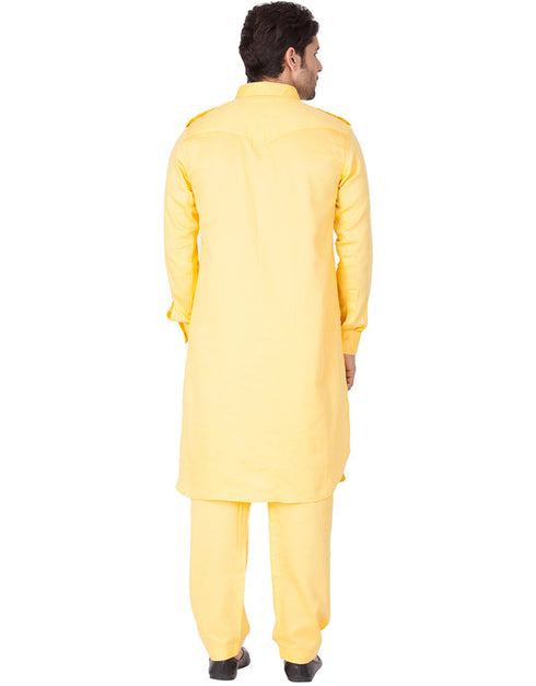 Readymade Men Pathani Yellow Pathani Cotton Pant Close-up View