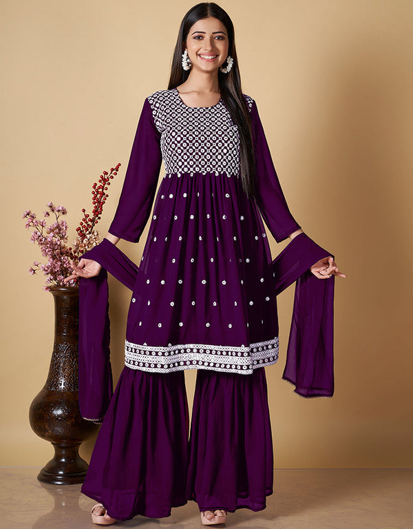 stylish purple georgette designer party wear readymade salwar suit with purple georgette pr-prt19219 Front View