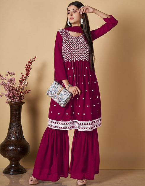 trendy rani pink georgette designer party wear readymade salwar suit with rani pink georgette pr-prt19221 Back View
