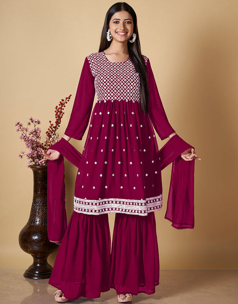 trendy rani pink georgette designer party wear readymade salwar suit with rani pink georgette pr-prt19221 Front View