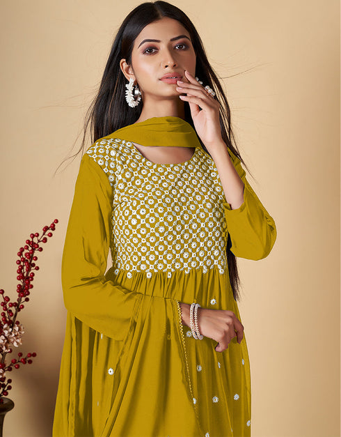 elegant yellow georgette designer party wear readymade salwar suit with yellow georgette pr-prt19222 Close-up View