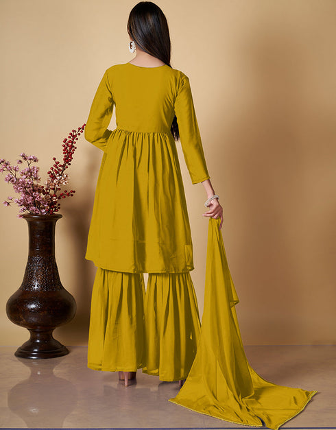 elegant yellow georgette designer party wear readymade salwar suit with yellow georgette pr-prt19222 Back View
