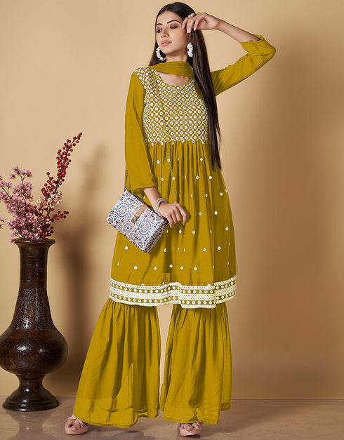 elegant yellow georgette designer party wear readymade salwar suit with yellow georgette pr-prt19222 Front View