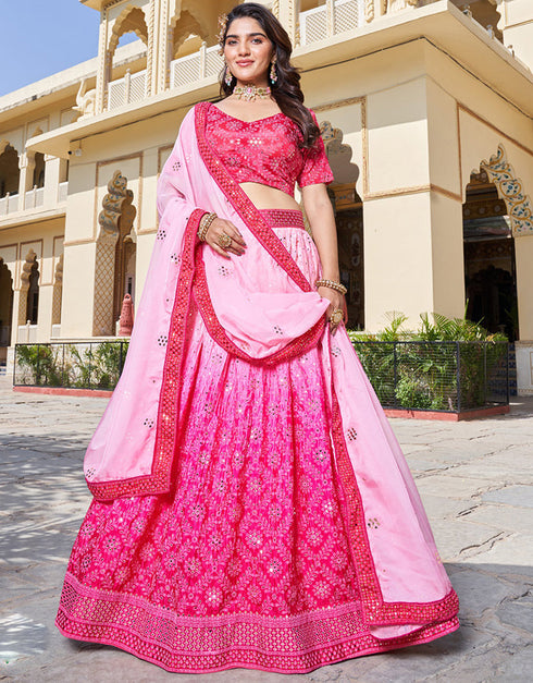 fashionable pink chinon designer party wear with pink chinon pr-prt19231 Front View