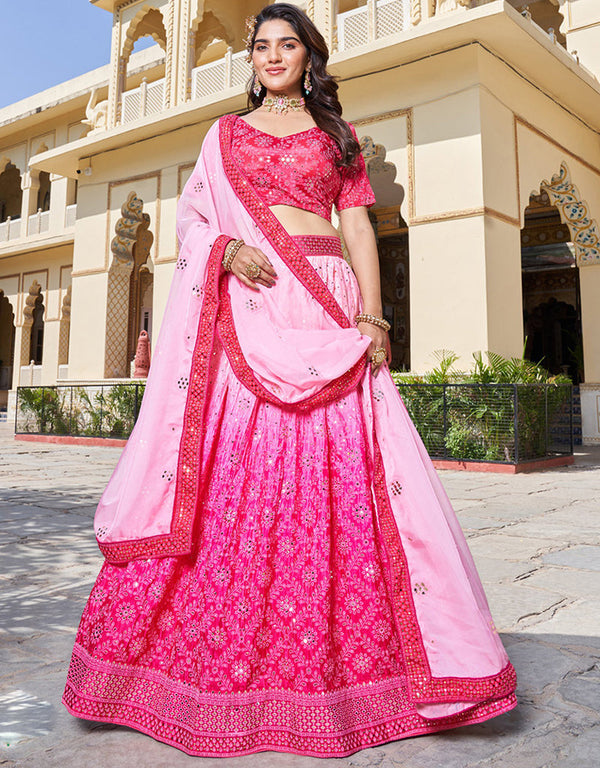 fashionable pink chinon designer party wear with pink chinon pr-prt19231 Front View