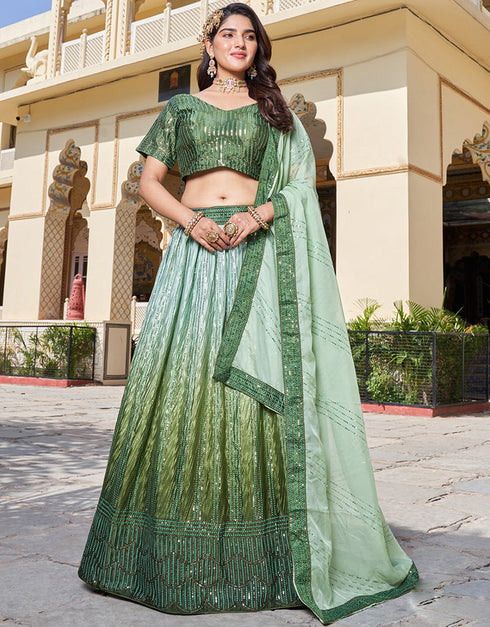 sophisticated green chinon designer party wear readymade salwar suit with green chinon pr-prt19234 Front View