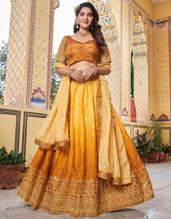 glamorous yellow chinon designer party wear readymade salwar suit with yellow chinon pr-prt19235 Front View