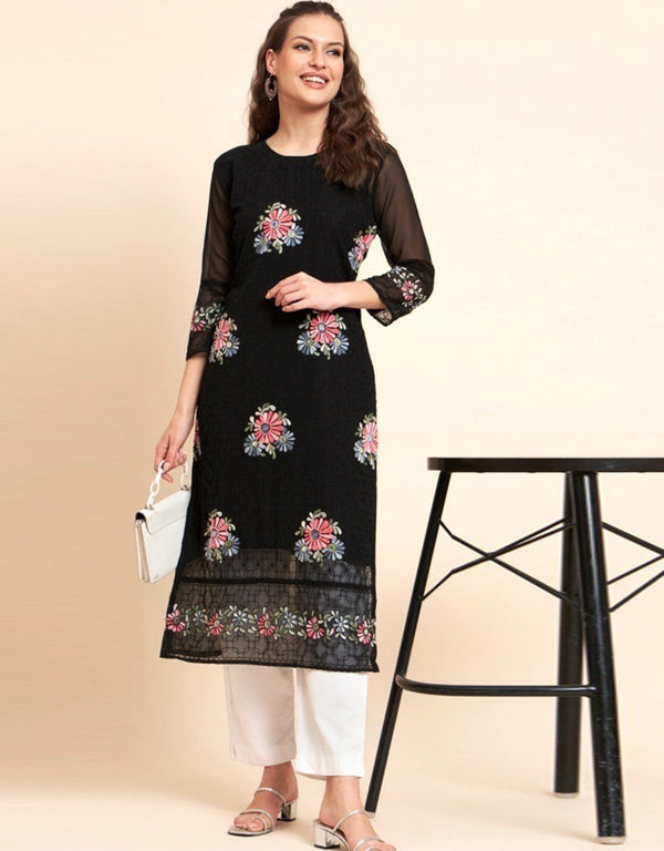 sophisticated digital printed work georgette traditional function wear heavy georgette readymade kurti collection with black 13419-prt19247 Front View